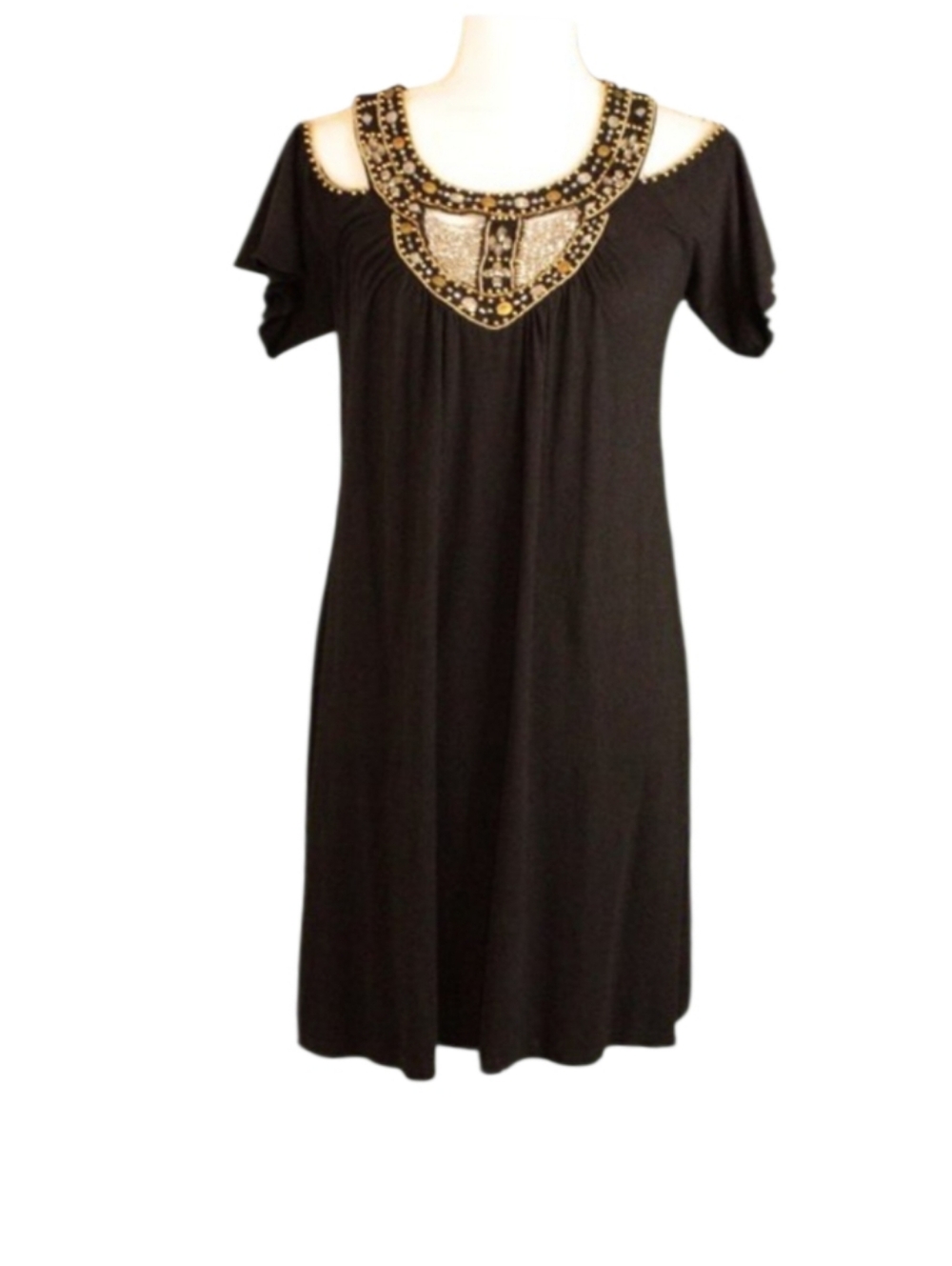 Boston Proper Black Cold Shoulder Embellished Beaded Summer Dress Size Small